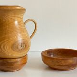 Vintage turned wood pitcher and 2 jars set