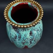 Vase CAB (Ceramics of Art from Bordeaux), turquoise green and red glaze.