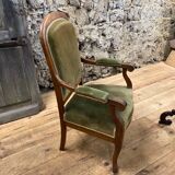 Antique Voltaire armchair in wood and green velvet Louis Philippe