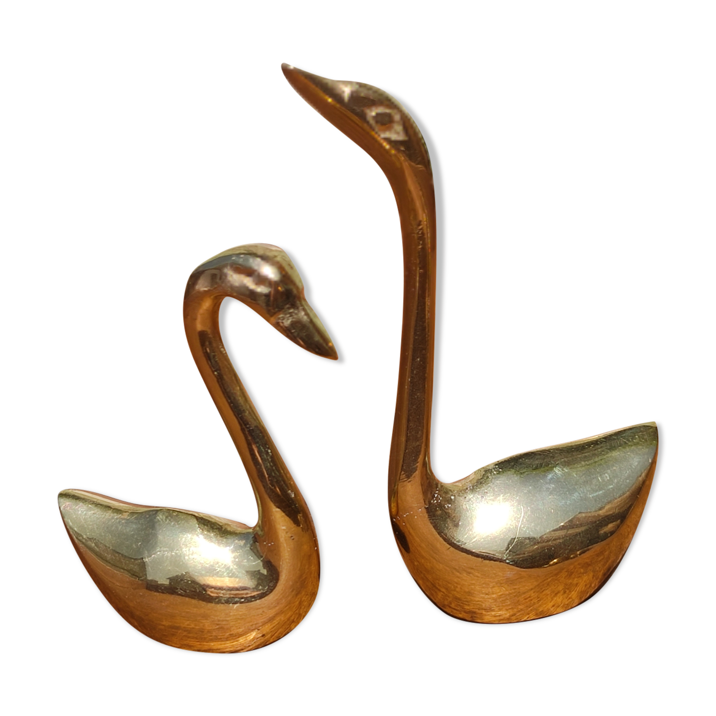 Pair of golden brass swans