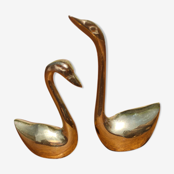 Pair of golden brass swans