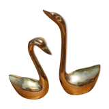 Pair of golden brass swans