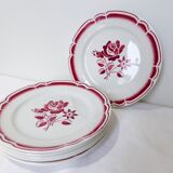 6 flat plates with red flowers