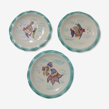 3 plates Cérenne Vallauris Les Pisces