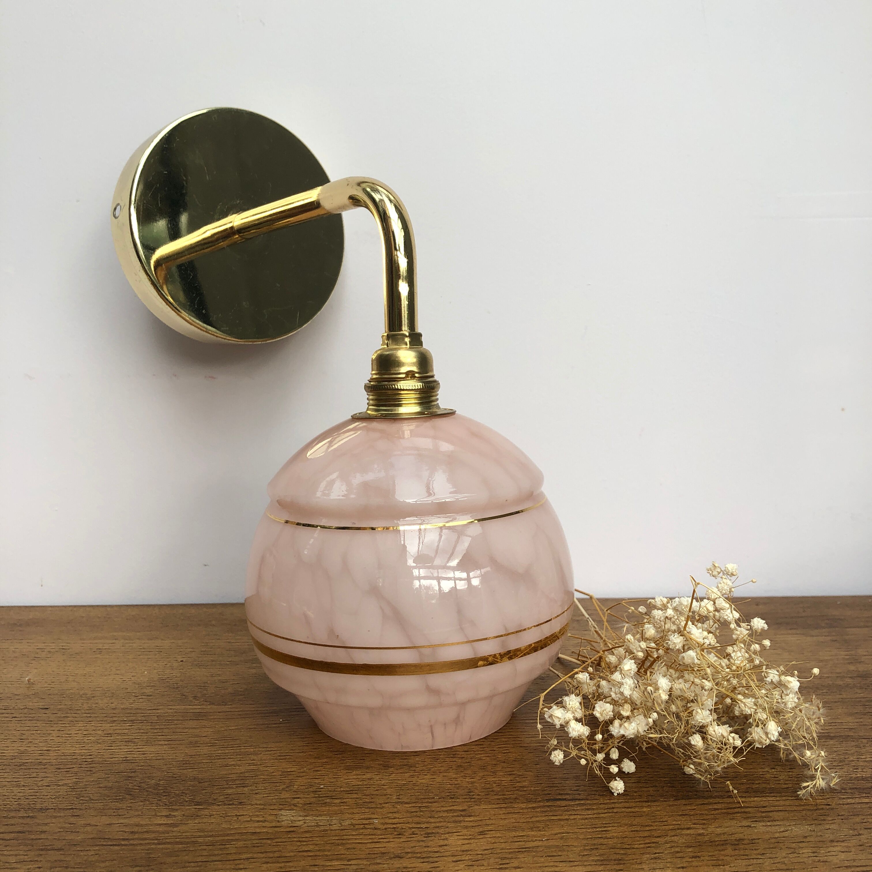 Applique tulipe vintage en verre de clichy rose