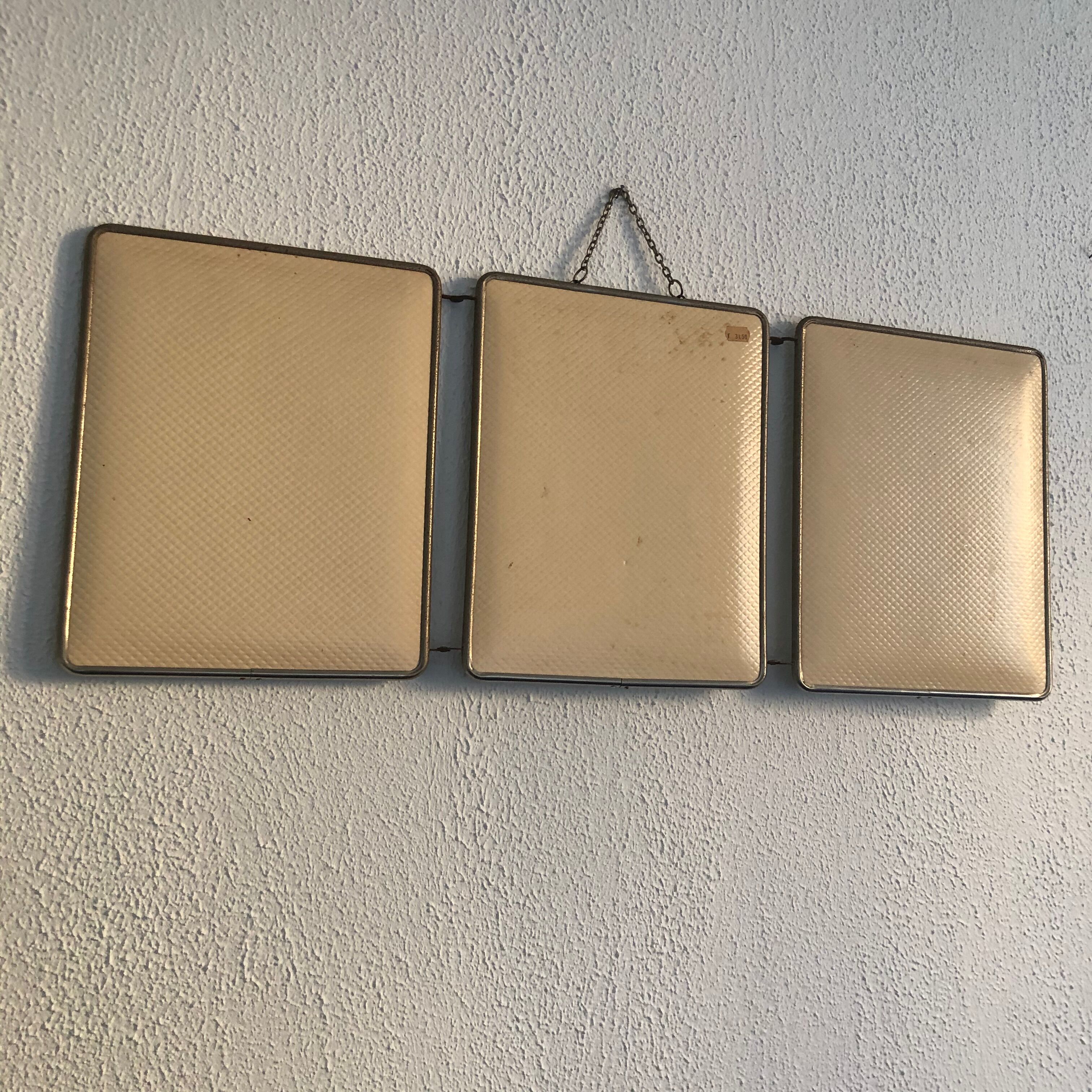 Mirror triptych barber ivory vintage 1960 - 30 x 77 cm
