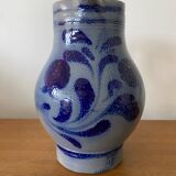 Ancien Pichet Grès Bleu Deco Fleurs 2 Litres Vintage