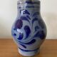 Antique Blue Stoneware Pitcher Deco Flowers 2 Liters Vintage