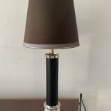Vintage column lamp in leather and silver brass 60s-70s