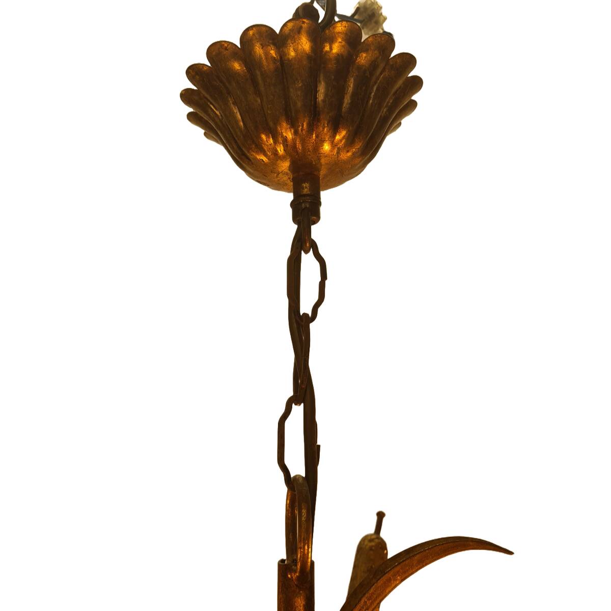 Lustre vintage doré en forme de maïs et de quenouilles, 5 lumières, années 1960