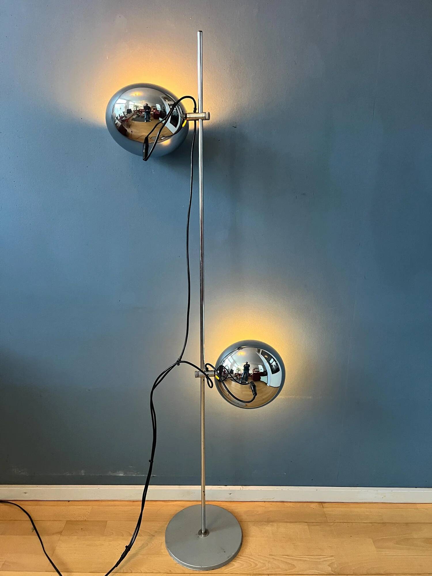 70s mid-century chrome Herda eyeball floor lamp