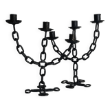 Paire de chandeliers anciens en métal noir