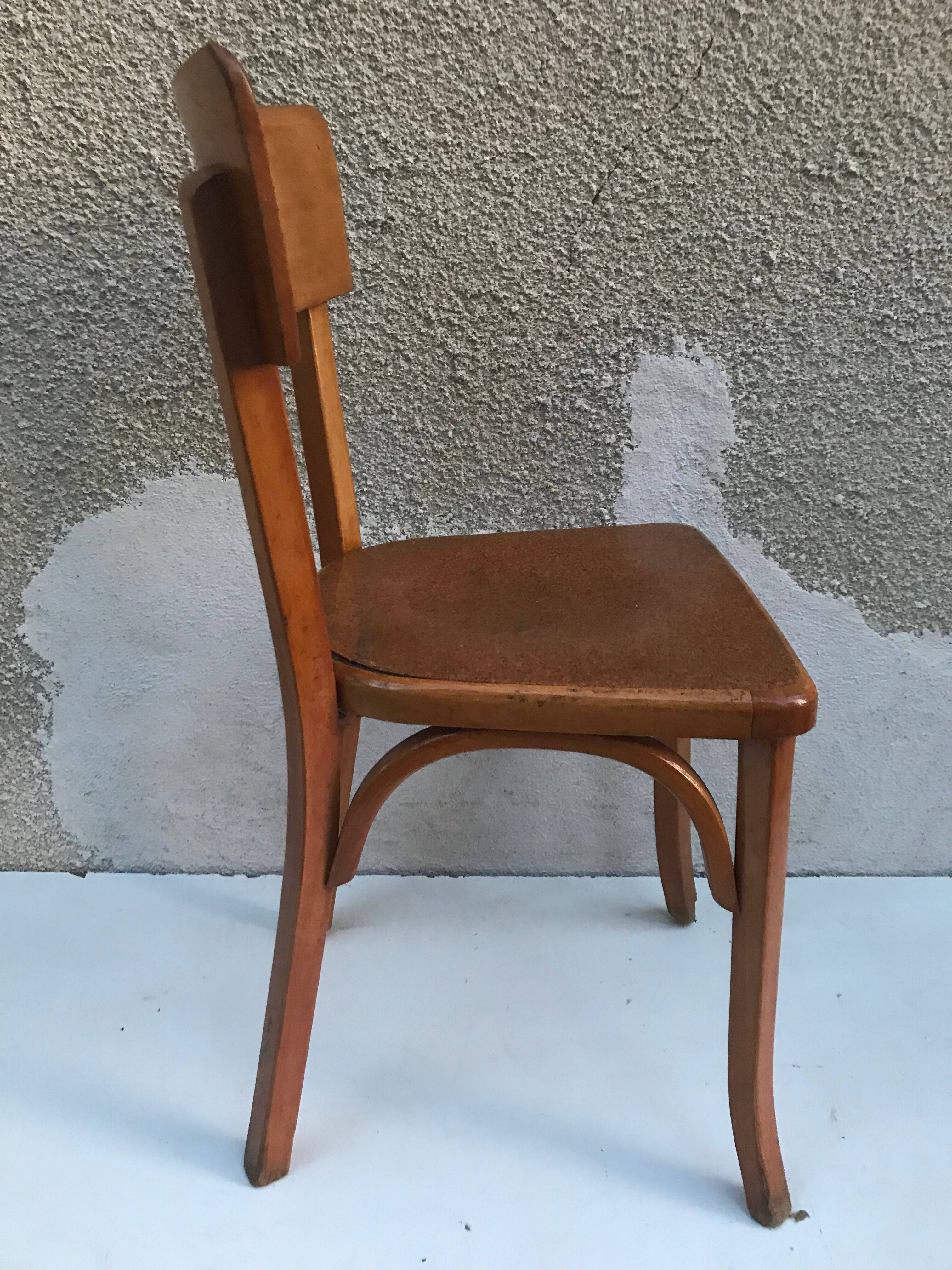Pair of chairs old signed bistro Baumann wood curved clear vintage