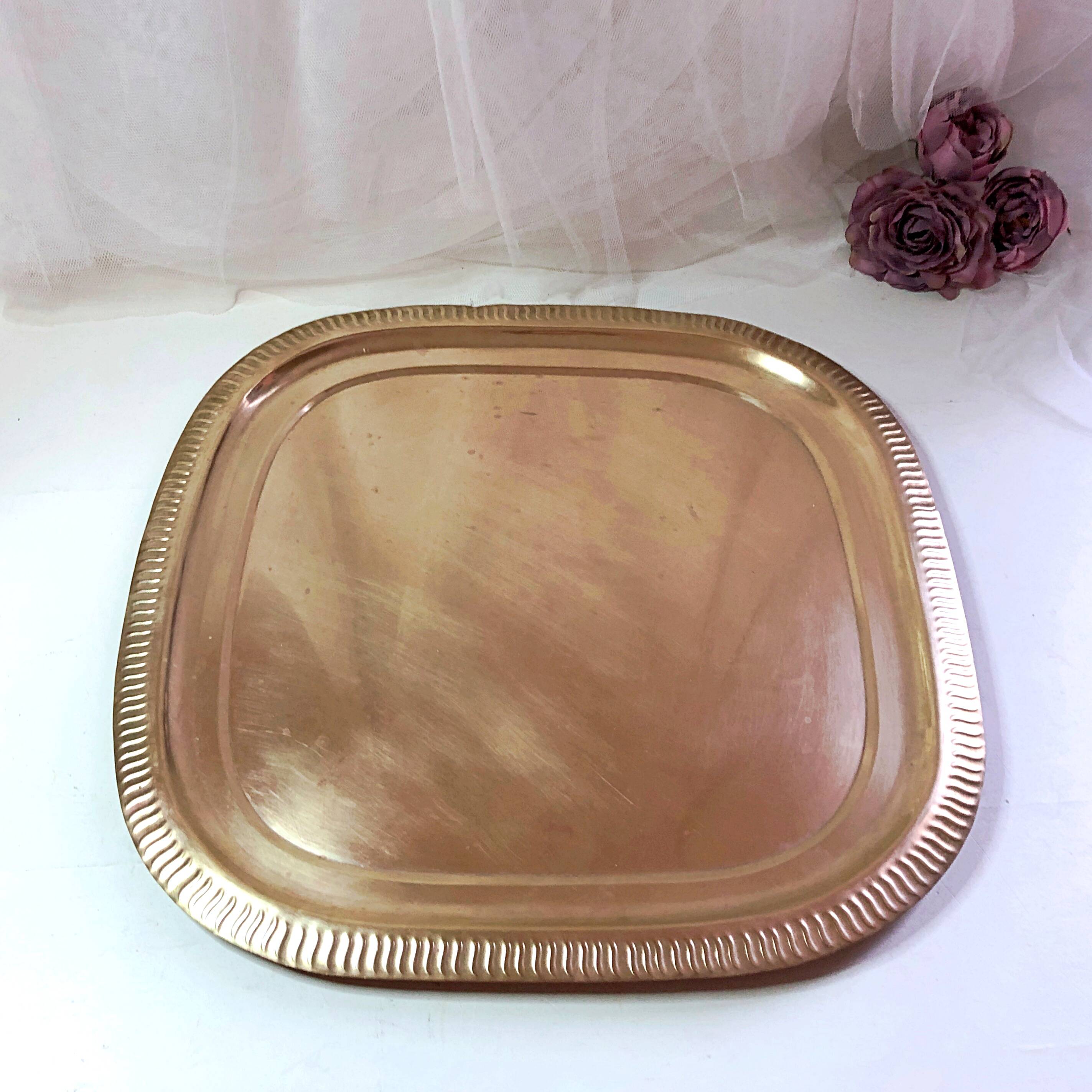 Large gilded copper serving tray early 20th century