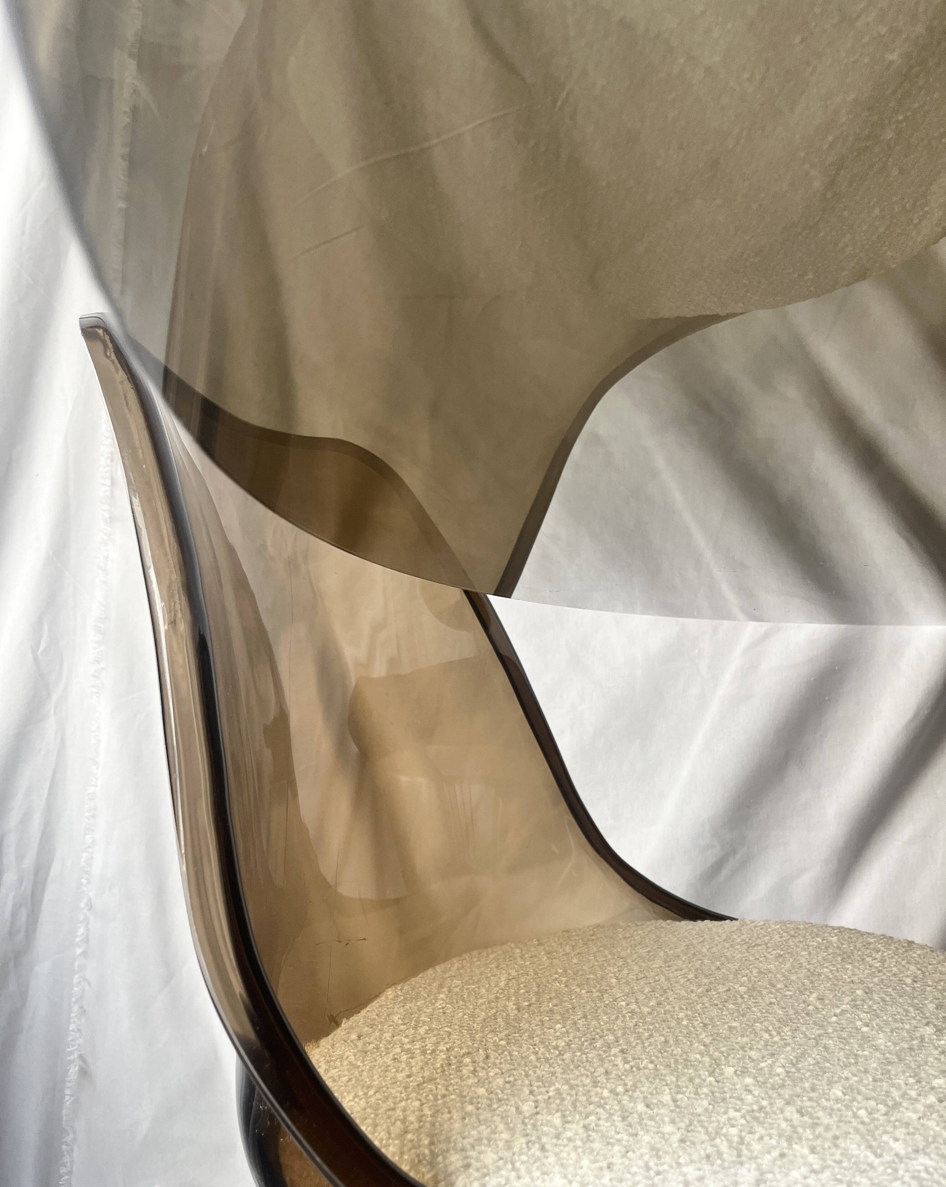 tulip chair in smoked plexiglass and chrome by Boris Tabacoff, design 1970
