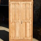 Ancien vestiaire industriel bois - Armoire parisienne en sapin