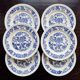 6 vintage white porcelain dinner plates with a blue floral pattern