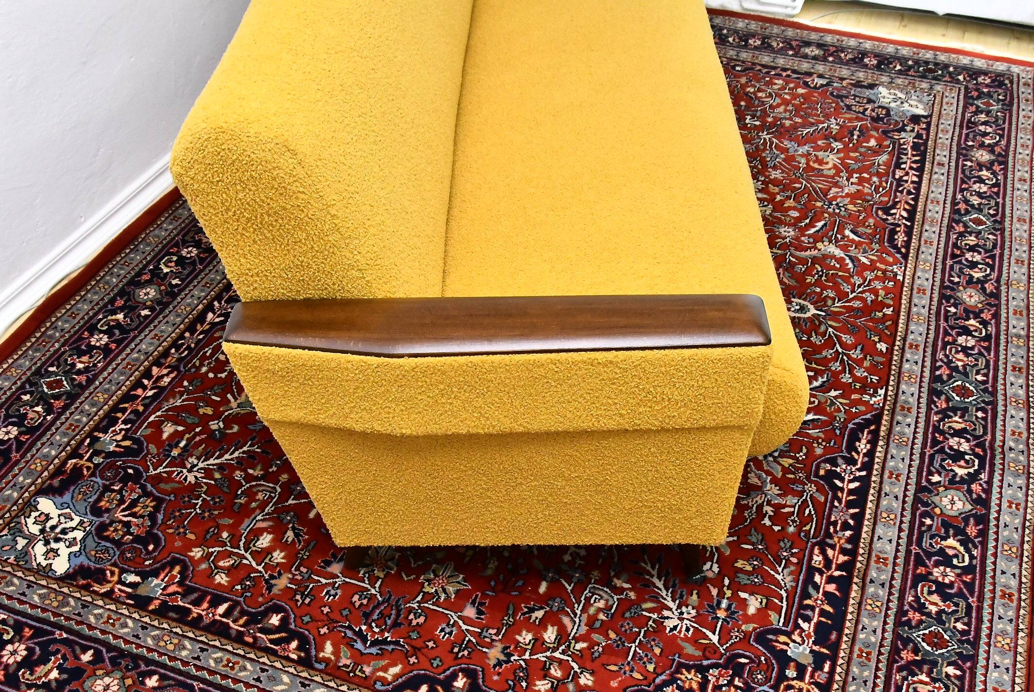 Scandinavian style yellow boucle folding sofa, 1960s