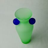 Green and blue satin murano glass vase, Menphis style, Italy, 1980