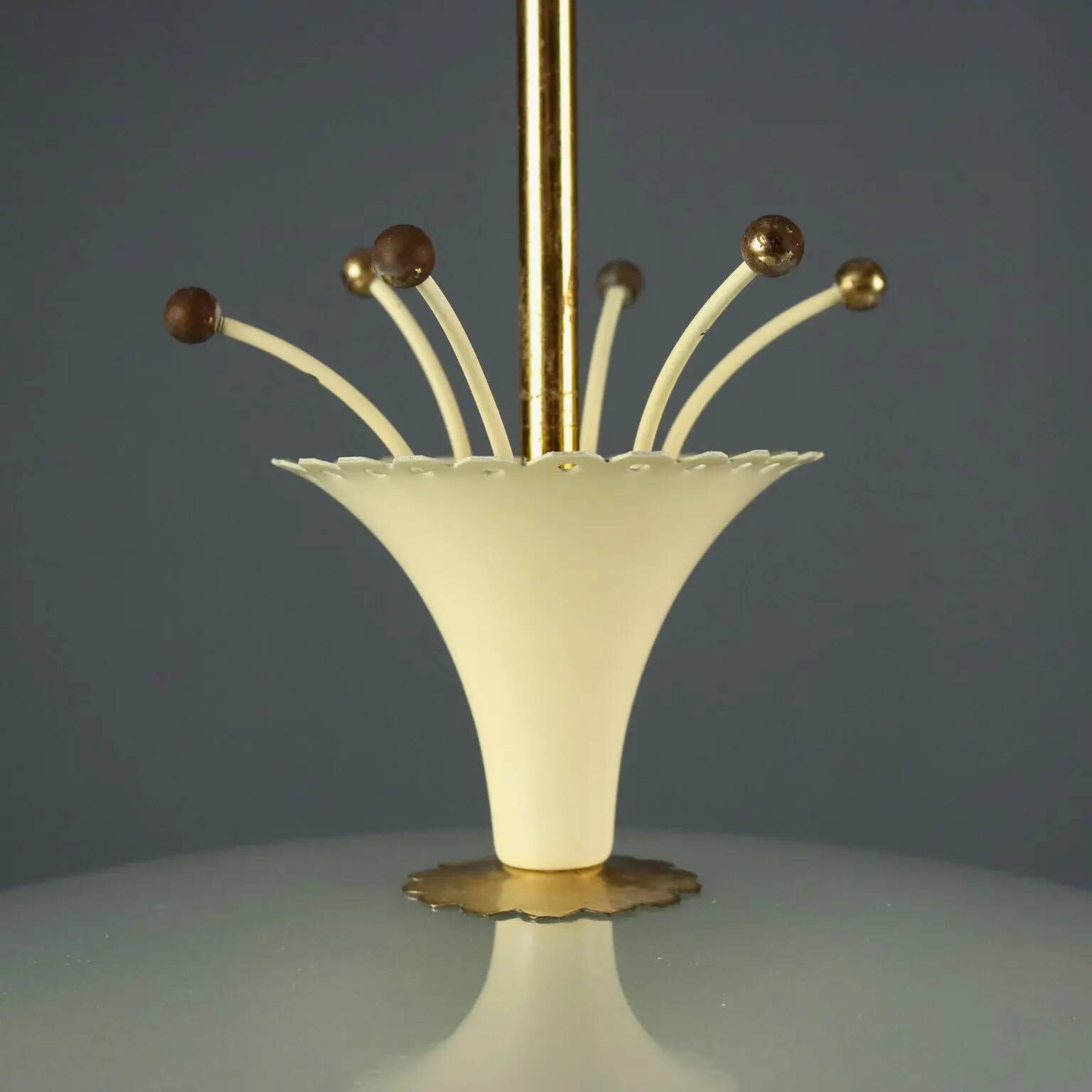 Vintage ceiling light in glass and aluminium, Italy, 1950s.