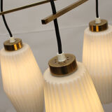 1950s Italian triangle lamp in brass and opalglass