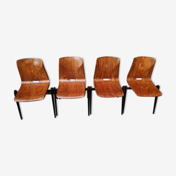 Set of 4 Galvanitas S22, light oak shade chairs