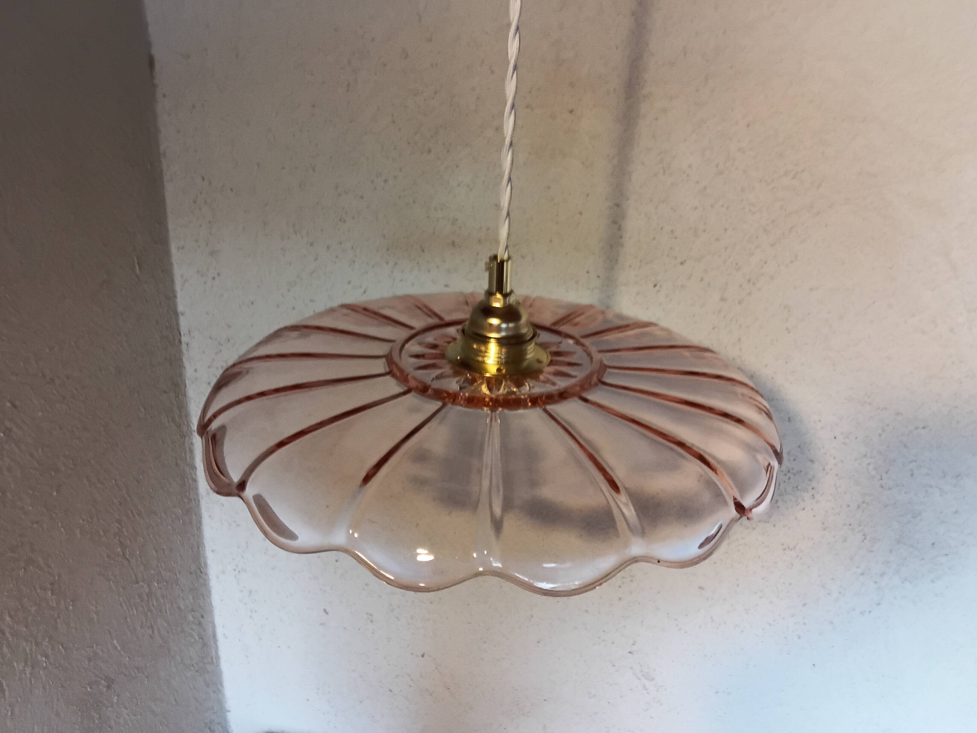 Vintage pink glass pendant light