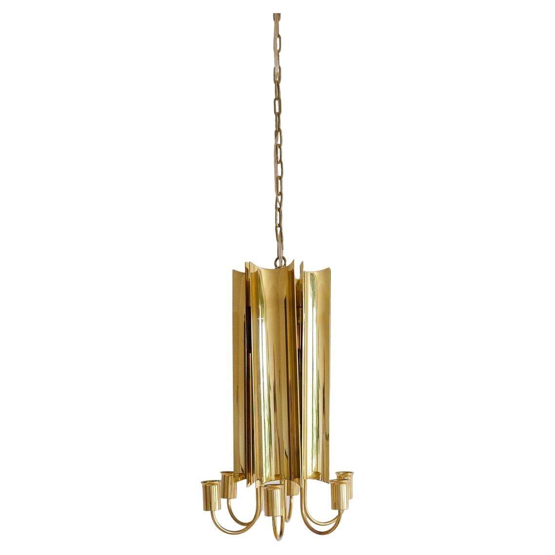 Modern mid-century brass chandelier Reflex Pierre Forssell Skultuna, Sweden