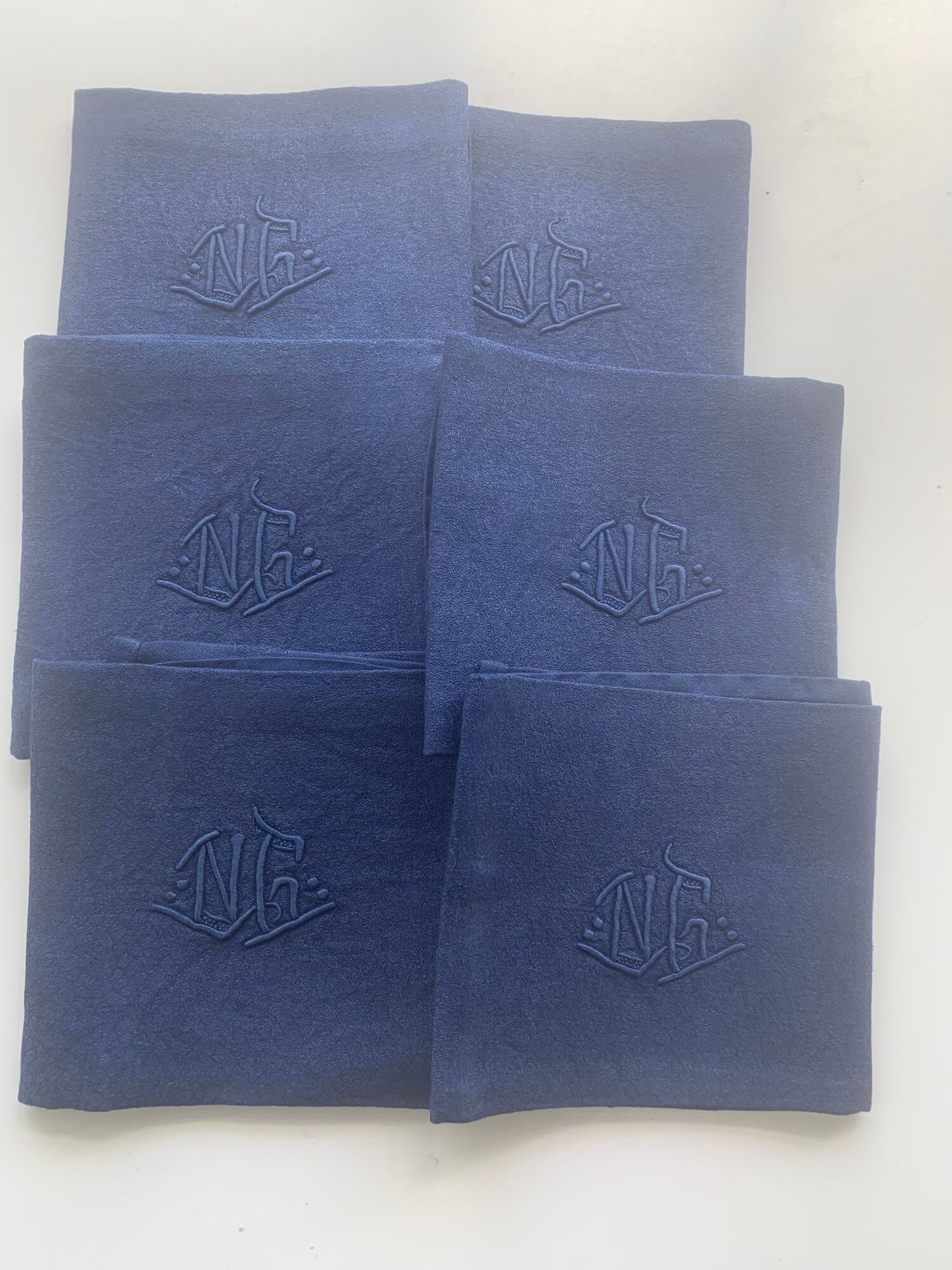 6 NG monogram navy towels, lilies weaving art, damask cotton
