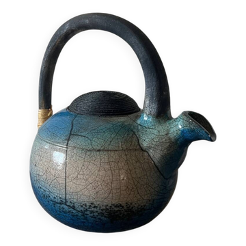 Handcrafted blue raku ceramic teapot – high handle Japanese design