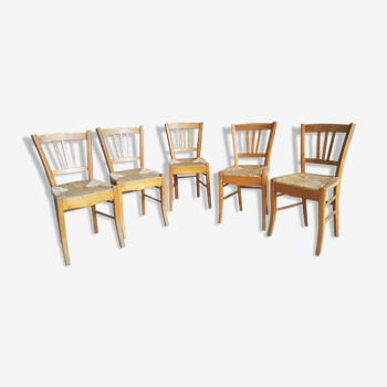 Série de 5 chaises anciennes paillées