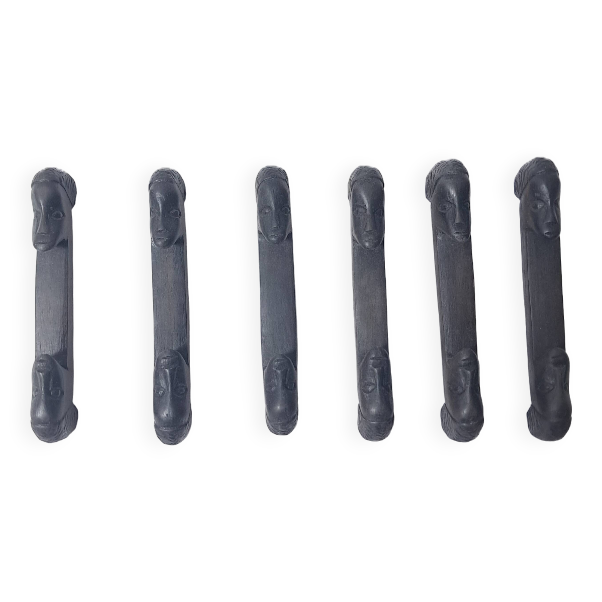 Set of six african cutlery holders carved in blackened wood