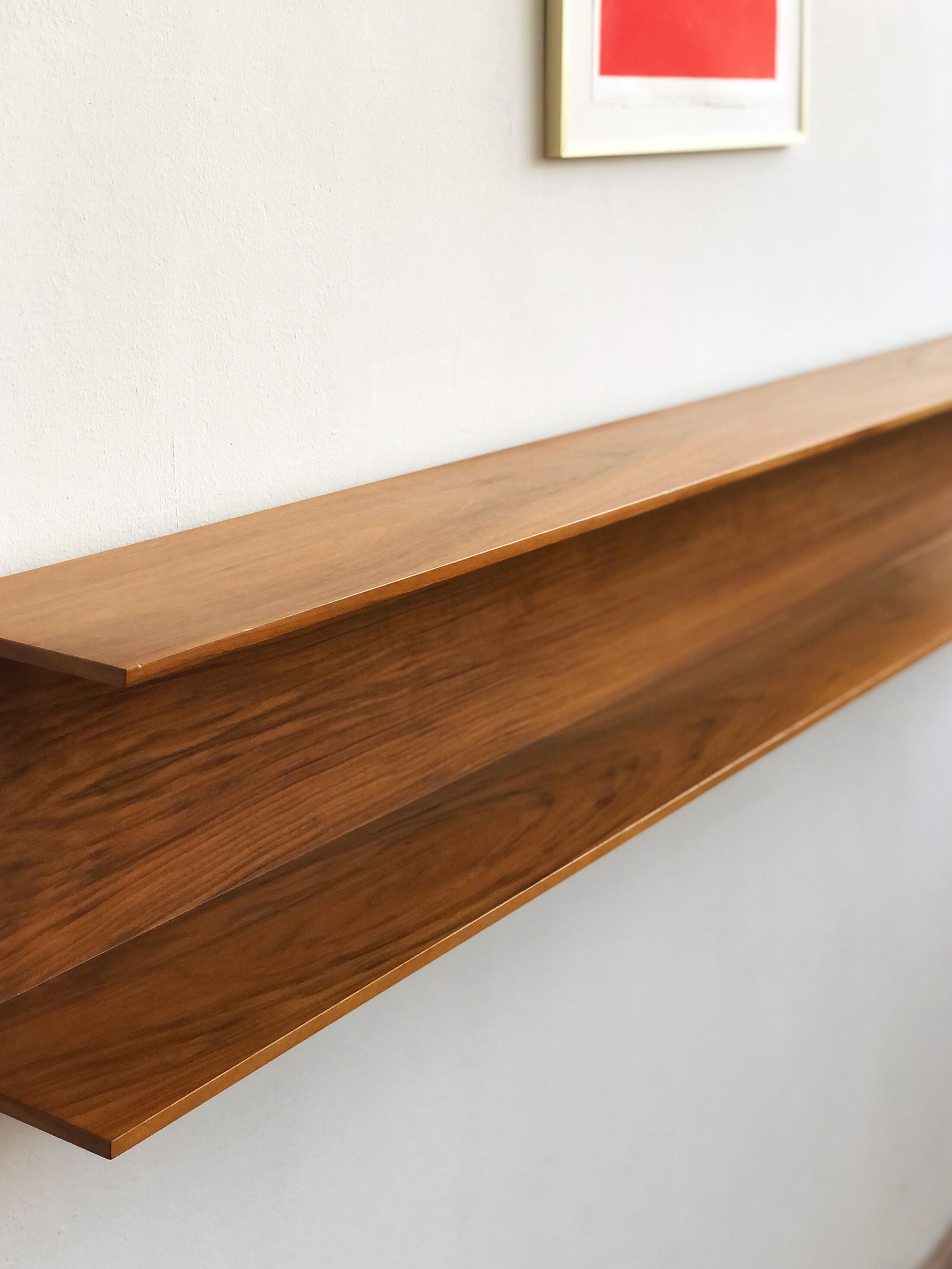 Wooden open wall shelf, 200cm, designed by Walter Wirz for Wilhelm Renz, Germany