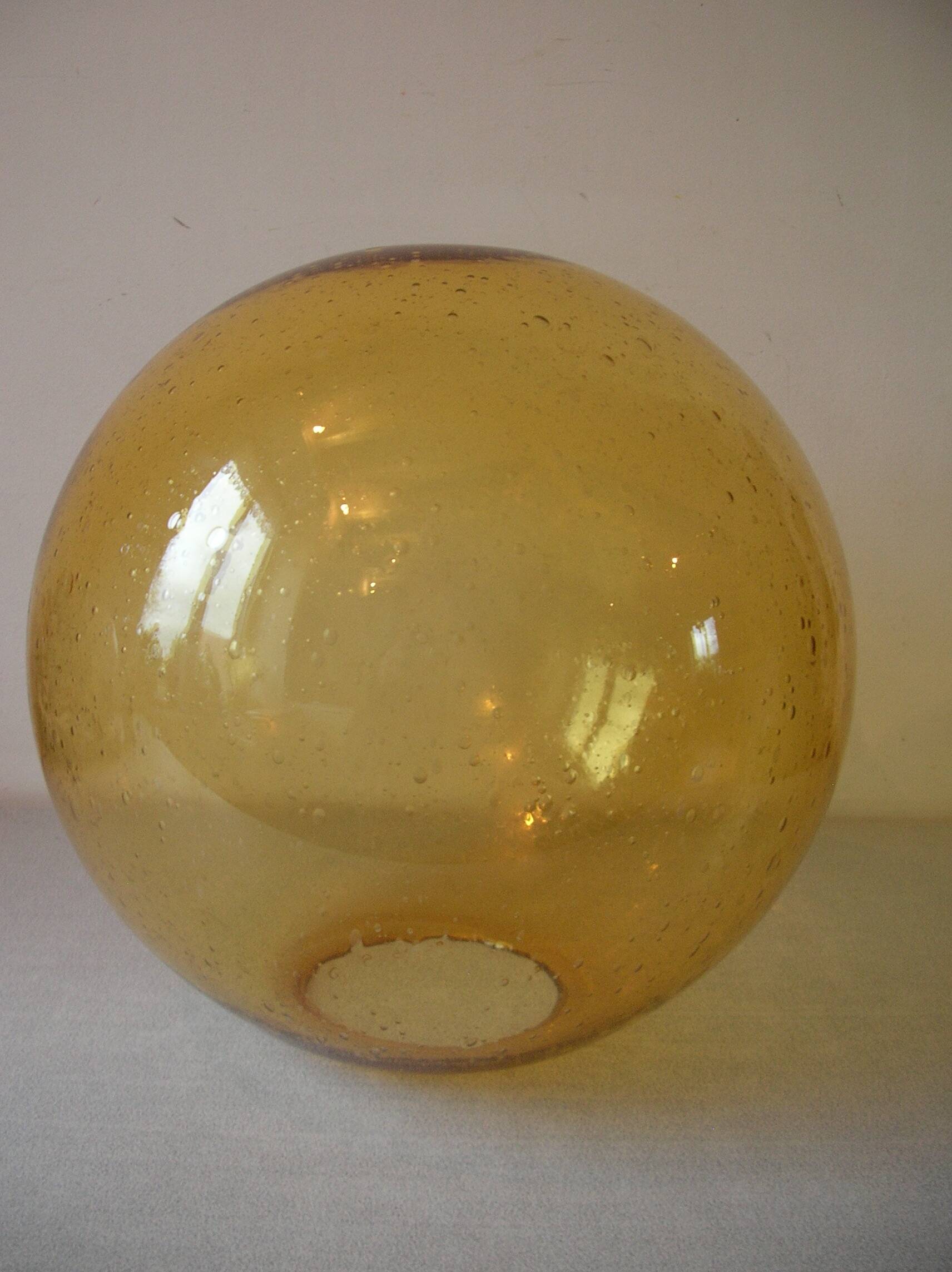Old large lampshade globe ball sphere amber glass bubbles chandelier lighting fixture