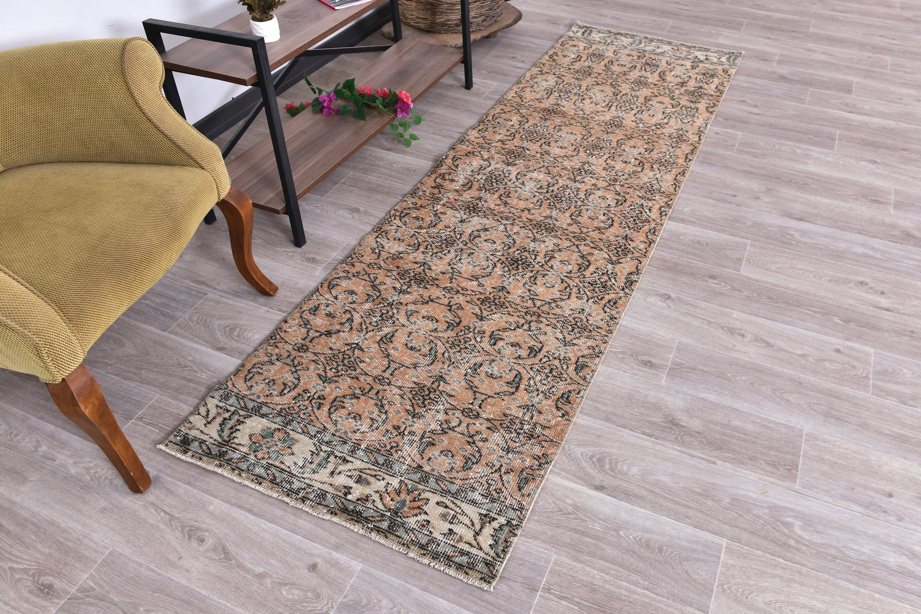 Brunt Orange & Beige Vintage Runner Rug 80x268Cm SK 240825