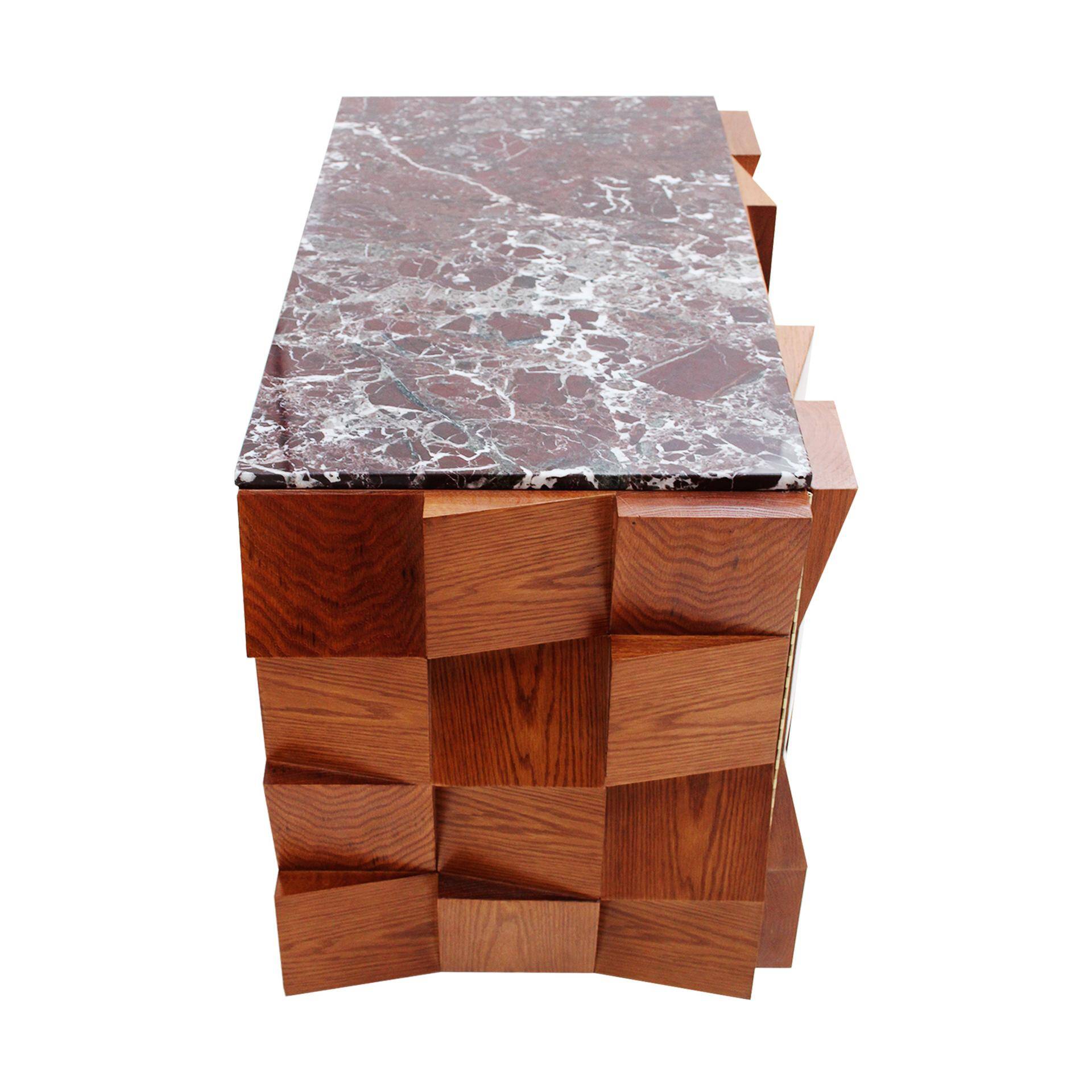 Contemporary Modern Sideboard in Wood and Burgundy Marble Top, Italy