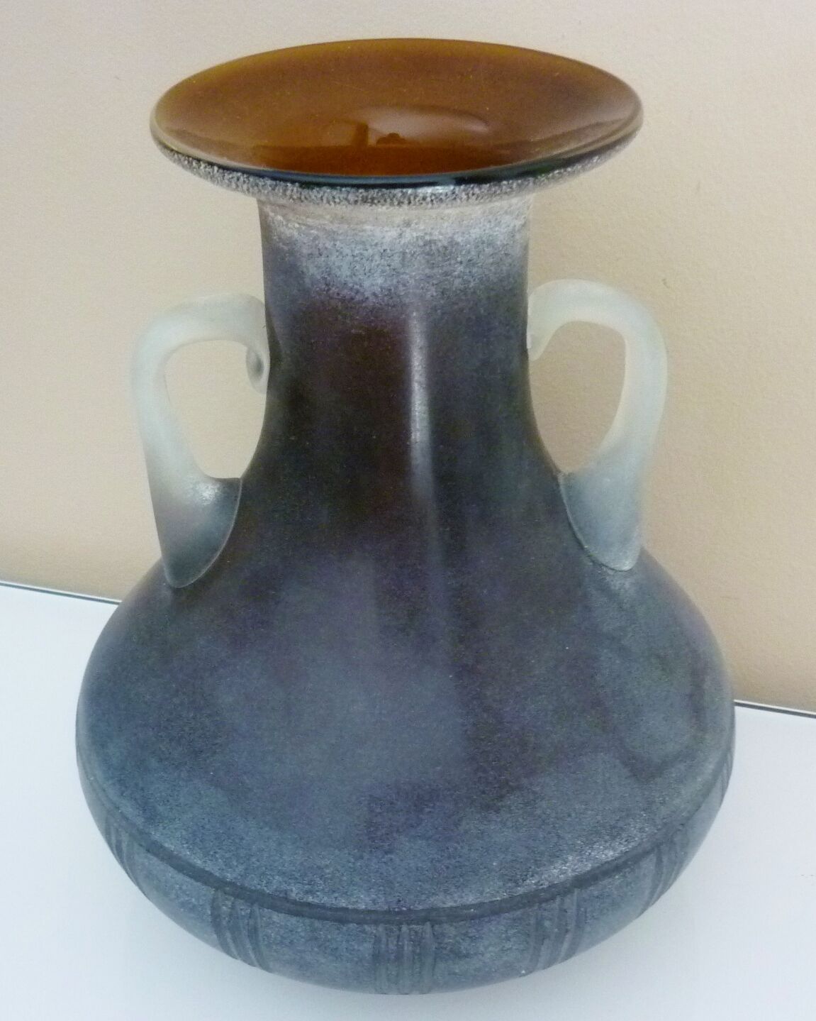 Murano scavo art blown and cut glass vase, ancient Greek style, sandblasted texture