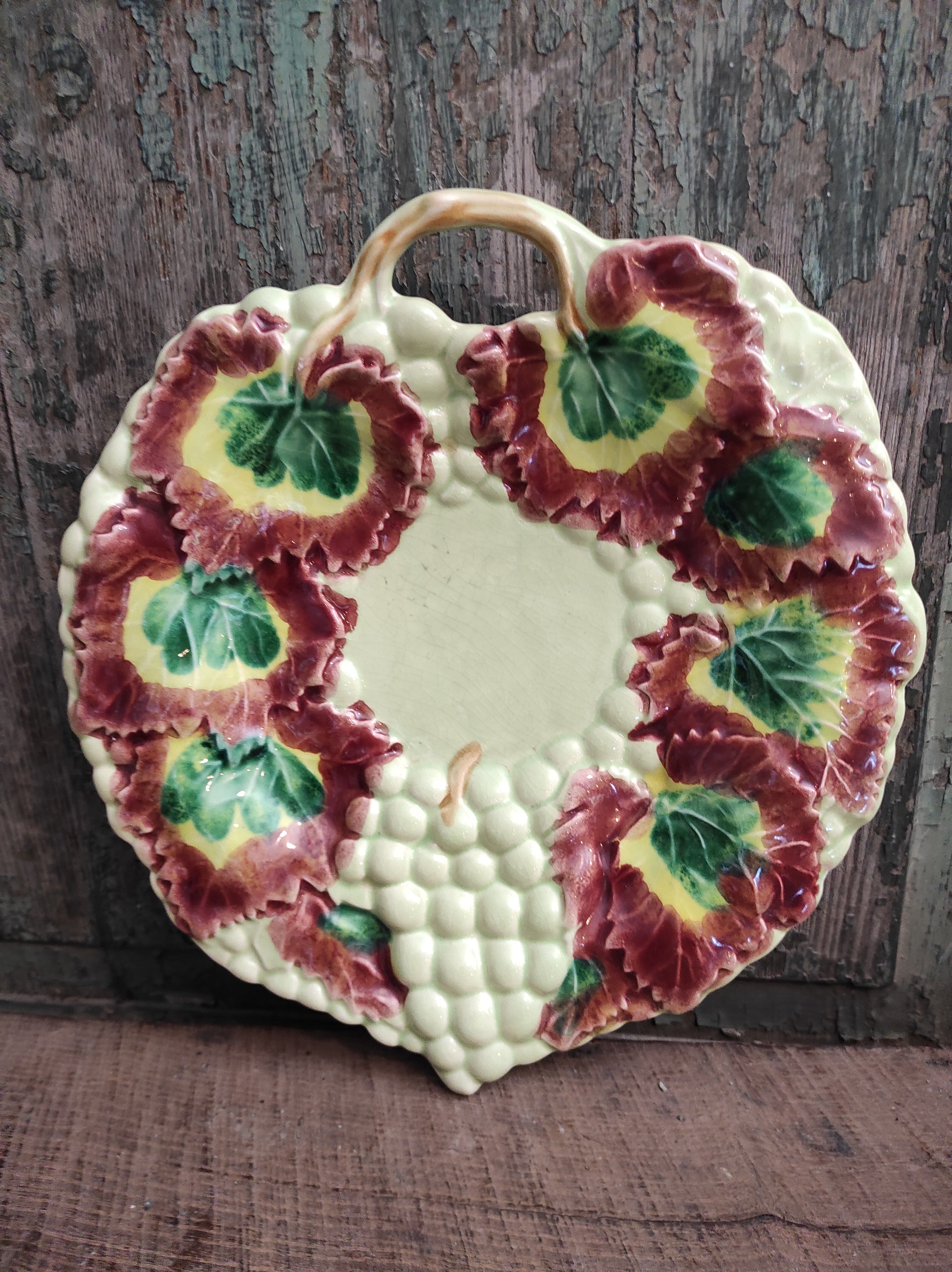 Vintage french majolica serving bowl for grapes