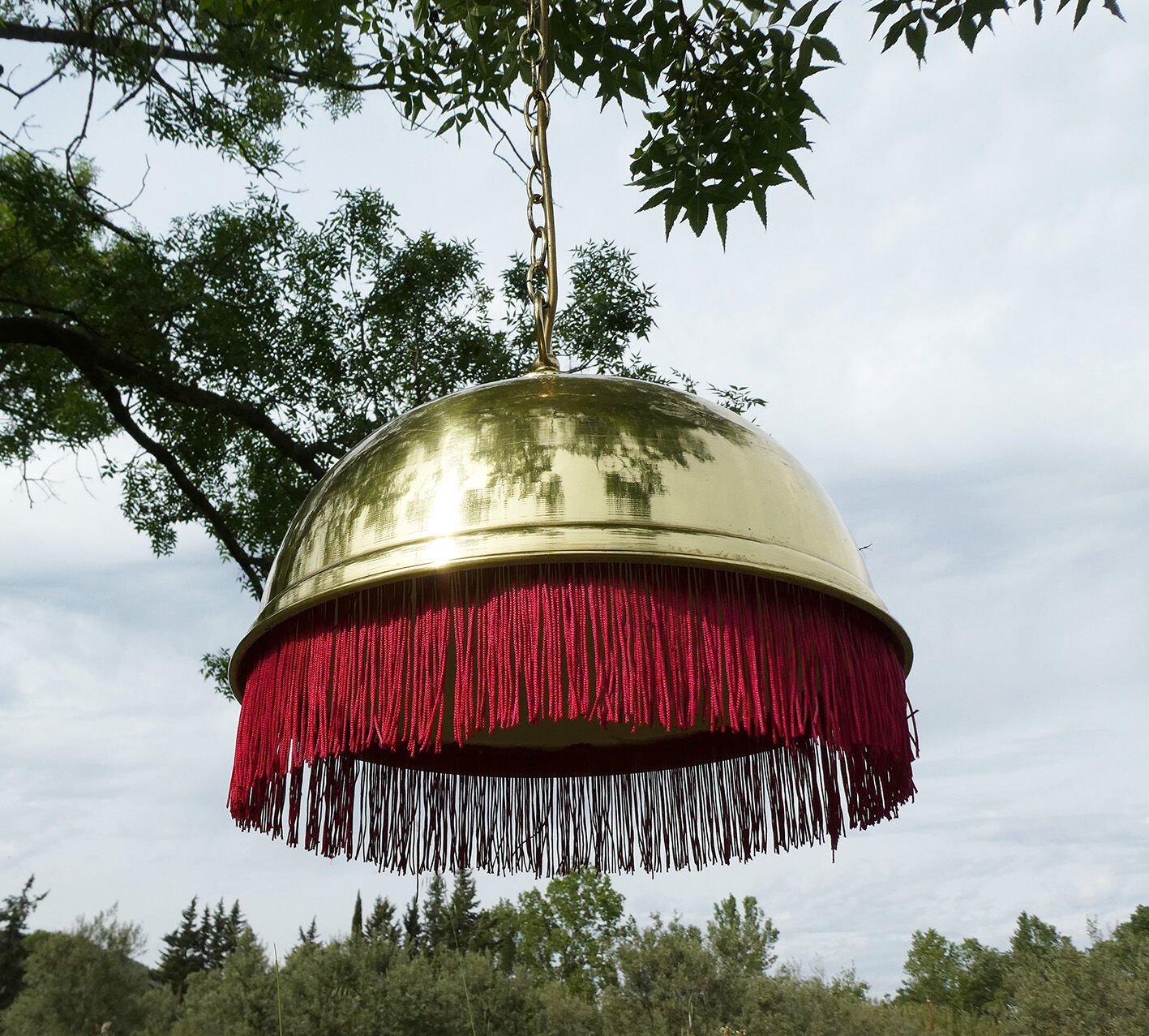 Bistro fringe pendant light, solid brass billiard table