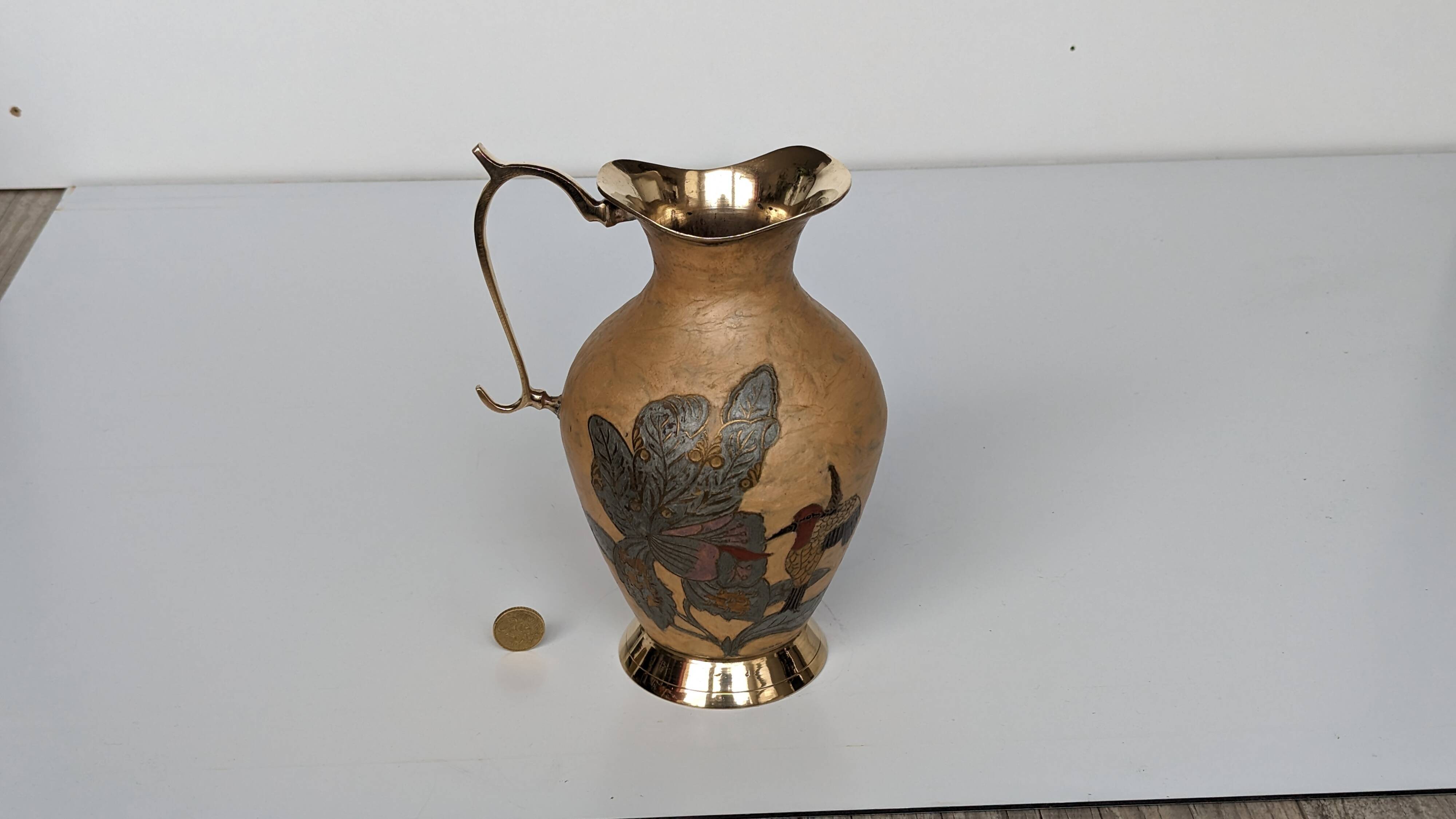 Pitcher, Hand painted brass jug