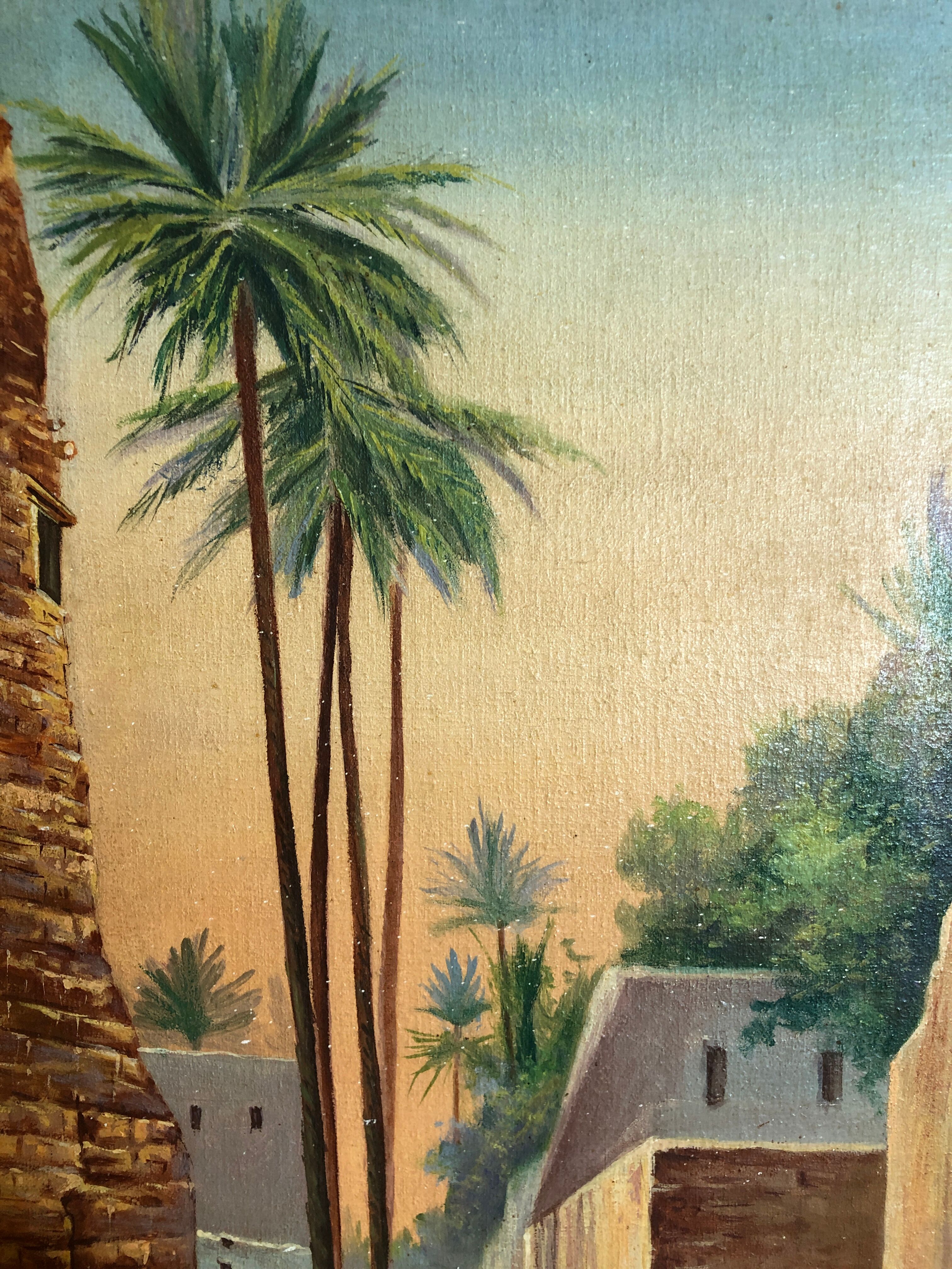 Pair of oils on orientalist canvas, 20th century