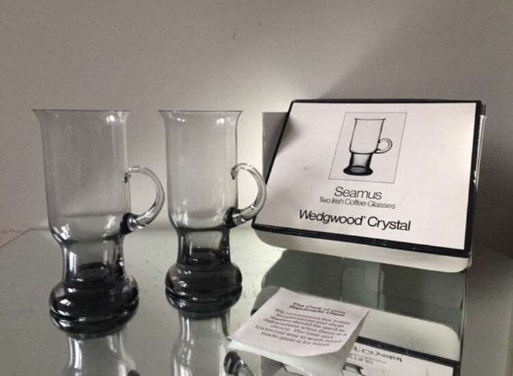 Wedgwood crystal set of 2 irish coffee glasses in smoke grey