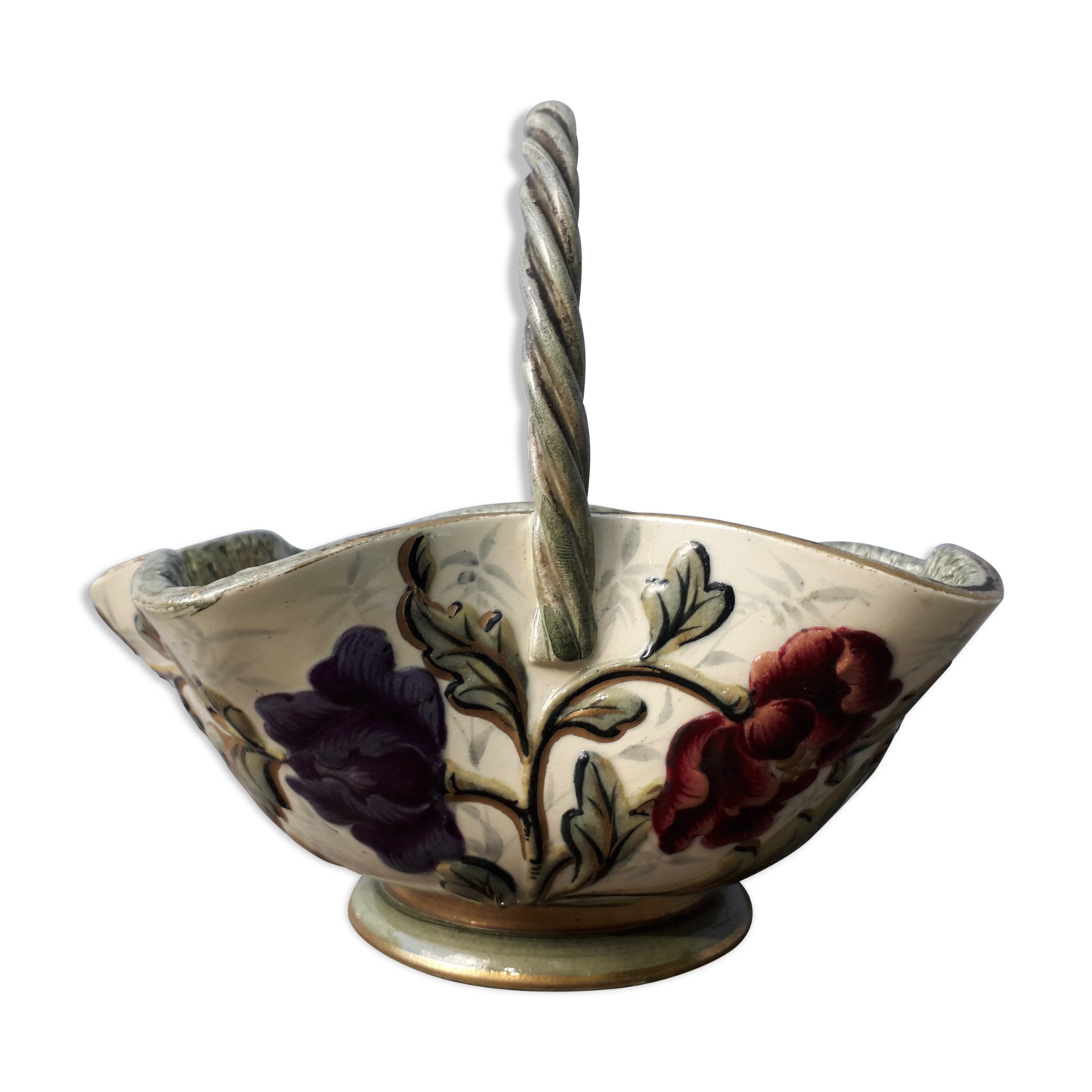 Basket trinket bowl Keller and Guerin Lunéville art nouveau