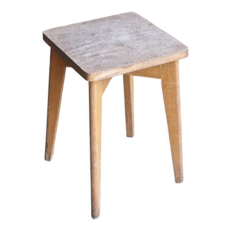 Vintage wooden stool with 4 legs from the 50s