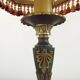 French Empire Style Green & Gold Brass Candlestick Table Lamp & Hide Shade