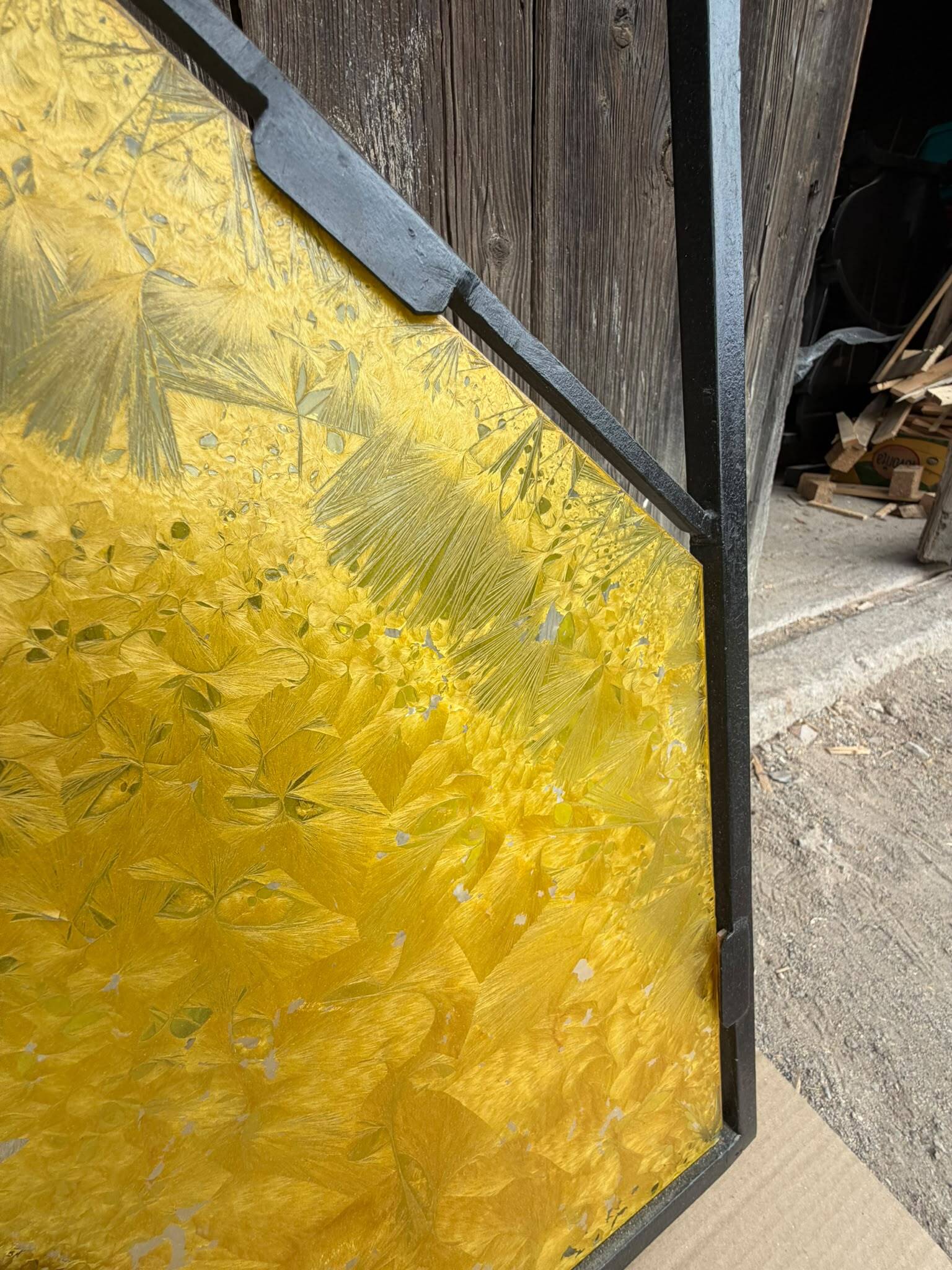 Mid-century modern geometric room divider with textured coloured glass, 1970s–1980s