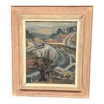 Swedish Oil on Canvas – “Landscape” by Stig Thiderman – Vintage