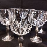 Set of 6 crystal and pewter wine glasses and ewer carafe from France