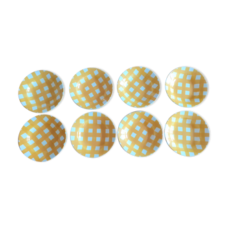 Set of 8 yellow Scottish hollow plates Sarreguemines
