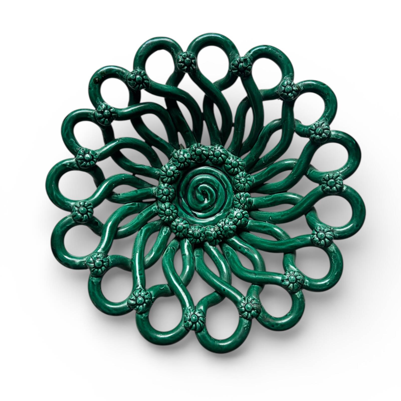 Openwork green ceramic bowl from Vallauris, 1950s.
